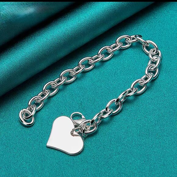 Sterling Silver 925 Chain bracelet with Heart Charm #1508 - Picture 4 of 9